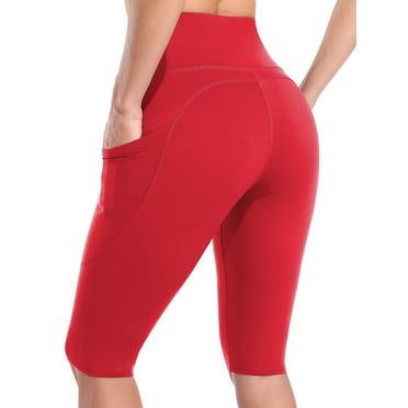Sociala Women's Knee Length High Waisted Bike Shorts With Side Pockets Workout Athletic Running Shorts