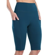 SOCIALA Women's Knee Length High Waisted Bike Shorts With Side Pockets Workout Athletic Running Shorts