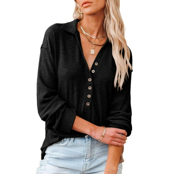 Sociala Women's Long Sleeve Ribbed Blouses Button Down Fall Blouses
