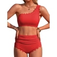 thumbnail image 1 of Sociala Women's One Shoulder Scallop Ribbed Bikini Sets Color Block Swimsuits High Waisted Bathing Suits, 1 of 9