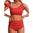 thumbnail image 1 of Sociala Women's One Shoulder Scallop Ribbed Bikini Sets Color Block Swimsuits High Waisted Bathing Suits, 1 of 9