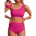 thumbnail image 1 of Sociala Women's One Shoulder Scallop Ribbed Bikini Sets Color Block Swimsuits High Waisted Bathing Suits, 1 of 6