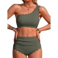 thumbnail image 1 of Sociala Women's One Shoulder Scallop Ribbed Bikini Sets Color Block Swimsuits High Waisted Bathing Suits, 1 of 9