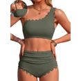 thumbnail image 1 of Sociala Women's One Shoulder Scallop Ribbed Bikini Sets Color Block Swimsuits High Waisted Bathing Suits, 1 of 9