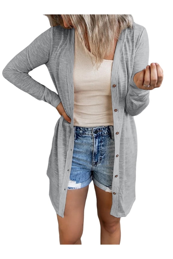 Women's Open Front Lightweight Cardigan Long Sleeve Button Down Loose Outwear