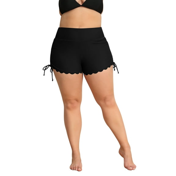 Sociala Women's Plus Size Solid Swim Shorts Drawstring Board Shorts Tummy Control Swimsuit Trunks