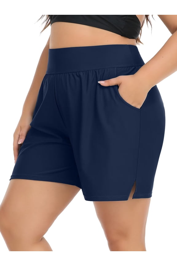 Women's Plus Size Swim Shorts High Waisted Bathing Suits Bottoms Tankini Trunks with Pockets
