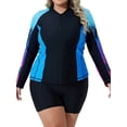 thumbnail image 1 of Sociala Women's Plus Zipper Rash Guard Long Sleeve Color Block Swim Shirt UPF 50+ Swimsuit Tops, 1 of 6