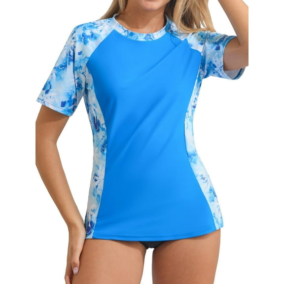 Sociala Women's Printed Active Rash Guard UPF 50  Sun Protection Swimsuit Bathing Suit Tops Workout Running Tops Shirts