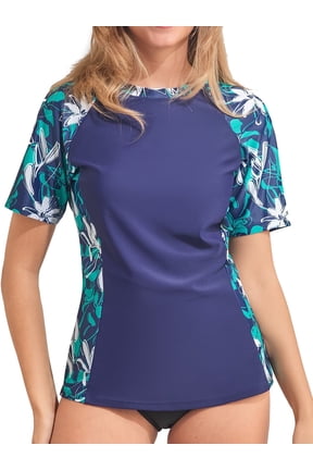 Women's Printed Active Rash Guard UPF 50+ Sun Protection Swimsuit Bathing Suit Tops Workout Running Tops Shirts