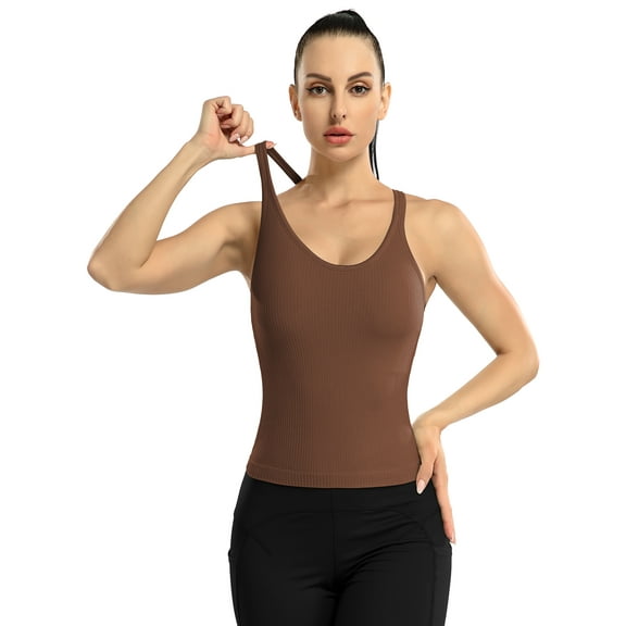 Sociala Women's Round Neck Ribbed Tank Tops Racerback Stretch Camis With Shelf Bra