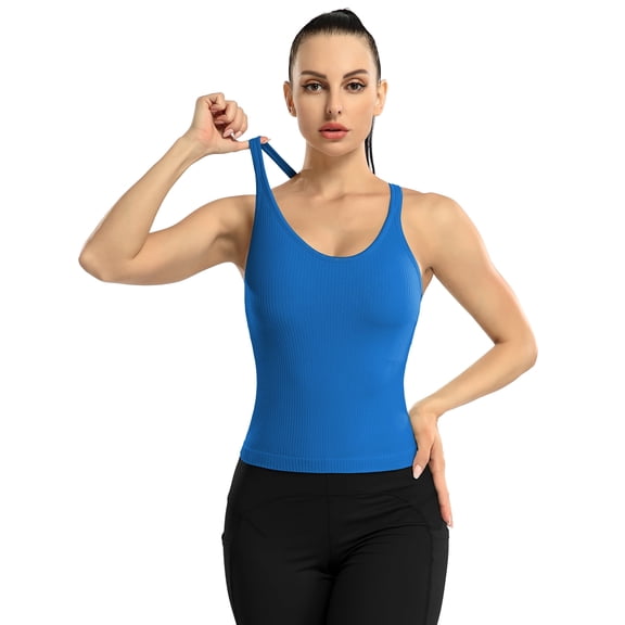 Sociala Women's Round Neck Ribbed Tank Tops Racerback Stretch Camis With Shelf Bra