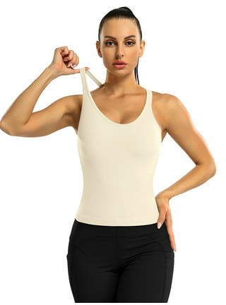 Women's Long Ribbed Tank Top Racerback Wide Strap Top With Shelf