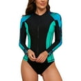 thumbnail image 1 of Sociala Women's Side Splicing Rash Guard Long Sleeve Zipper Swim Shirt UPF 50+, 1 of 6