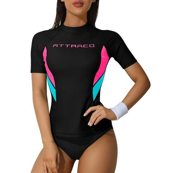 Sociala Women's Side Splicing Rash Guard Short Sleeve Swim Shirt UPF 50+