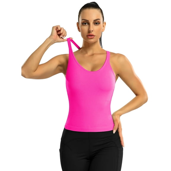 Sociala Women's Slim Straps Cropped Tops Scoop Neck Ribbed Tank Tops Built in Bra