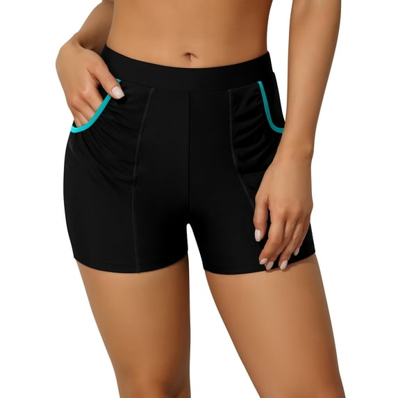 Sociala Women's Solid Swim Bottoms High Waisted Board Shorts With Ruched Pockets