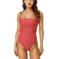 thumbnail image 1 of Sociala Women's Solid Tie Shoulder One Piece Swimsuit Cut Out Bathing Suit, 1 of 6