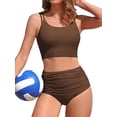 thumbnail image 1 of Sociala Women's Sporty Two Piece Swimsuit Ribbed Tummy Control Bathing Suit with Pockets High Waisted Bikini Sets, 1 of 7