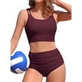 thumbnail image 1 of Sociala Women's Sporty Two Piece Swimsuit Ribbed Tummy Control Bathing Suit with Pockets High Waisted Bikini Sets, 1 of 7