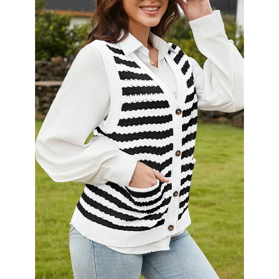 Sociala Women's Striped Sweater Vest Fall Colorblock Button Up Knit Sleeveless Tank Tops