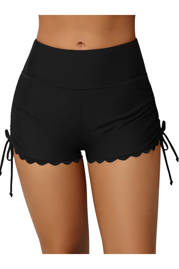 Women's Wide Waistband Swim Shorts Side Drawstring Tankini Bikini Sporty Board Shorts