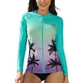 thumbnail image 1 of Sociala Women's Zipper Gradient Swimsuit Tops Crew Neck Long Sleeve Rash Guard Workout Running Tops UPF 50+, 1 of 5