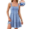 thumbnail image 1 of Sociala Womens Adjustable Straps Dress with Pockets Cute Sleeveless High Waist A-line Sundress Built-in Bra, 1 of 10