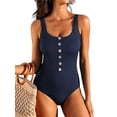 thumbnail image 1 of Sociala Womens Button Down Swimwear High Cut One Piece Monikini Swimsuit for Womens Ribbed Bath Suit, 1 of 6