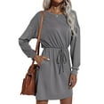 thumbnail image 1 of Sociala Womens Crew Neck Mini Dress Long Sleeve Belly Work Casual Dresses with Pockets, 1 of 6
