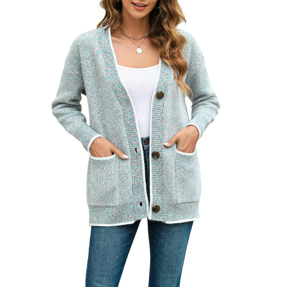 Sociala Womens Cute Cardigan Sweaters Loose Button Down Vintage Sweater Top with Pockets