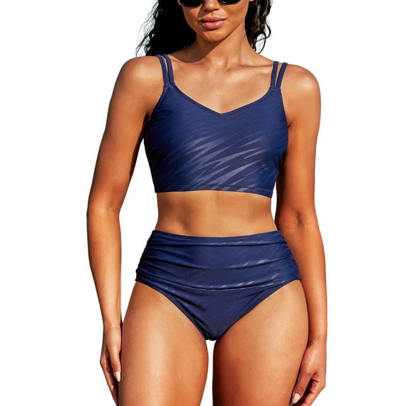 Sociala Womens Double Straps Bikini Sets Sporty High Waisted Two Piece Swimsuit