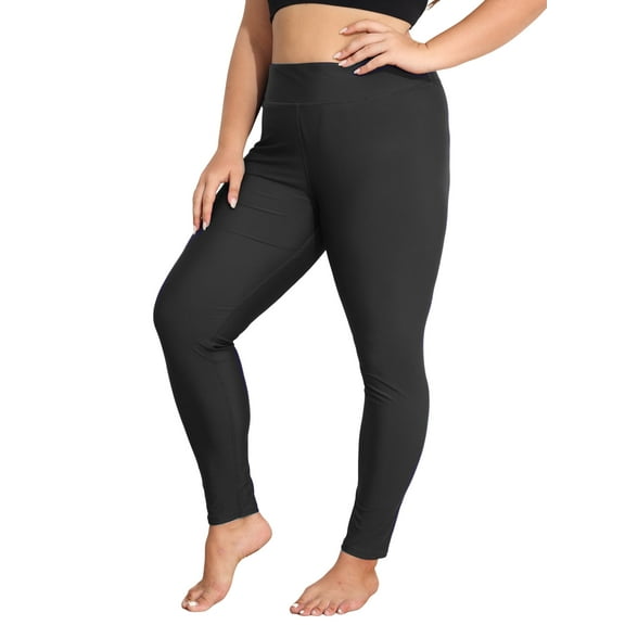 Sociala Womens Plus Size High Waisted Swim Pants Sporty Swimming Leggings UPF 50  Swimsuit Bottoms