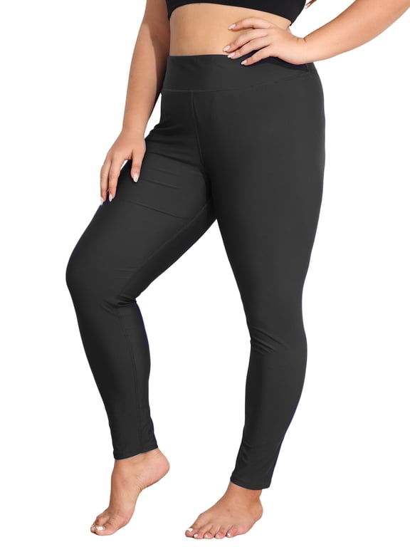 Womens Plus Size High Waisted Swim Pants Sporty Swimming Leggings UPF 50+ Swimsuit Bottoms