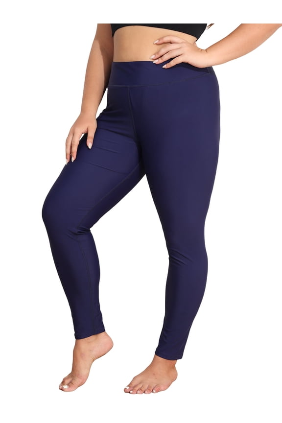 Womens Plus Size High Waisted Swim Pants Sporty Swimming Leggings UPF 50+ Swimsuit Bottoms