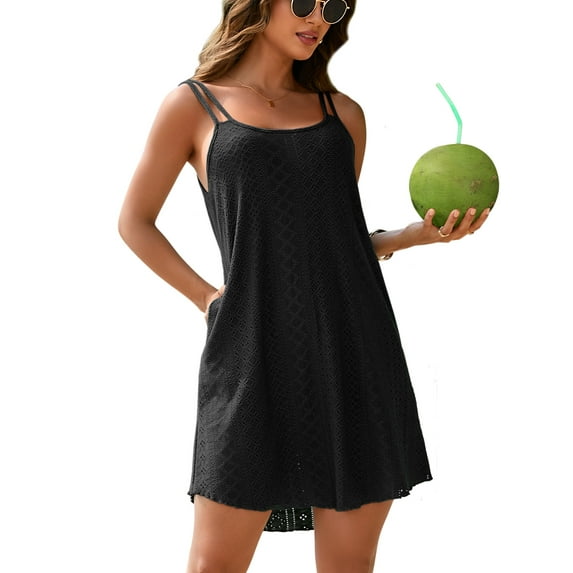 Sociala Womens Hollow Out One Piece Cover-ups Sleeveless Long Swim Dress