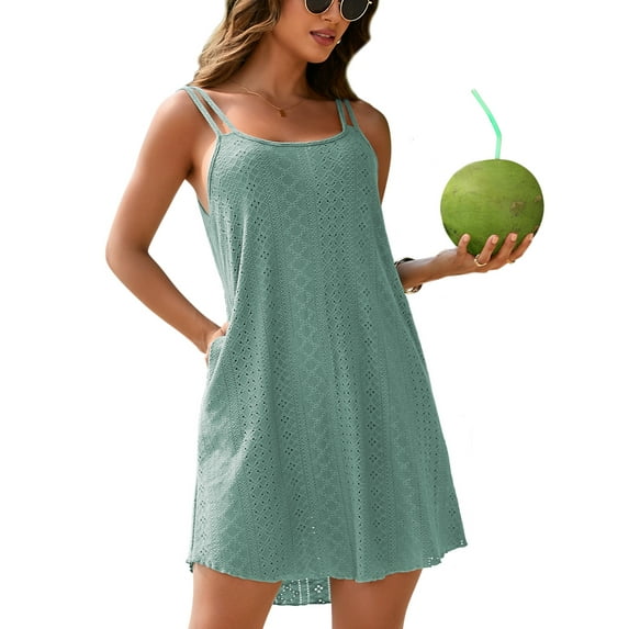 Sociala Womens Hollow Out One Piece Cover-ups Sleeveless Long Swim Dress