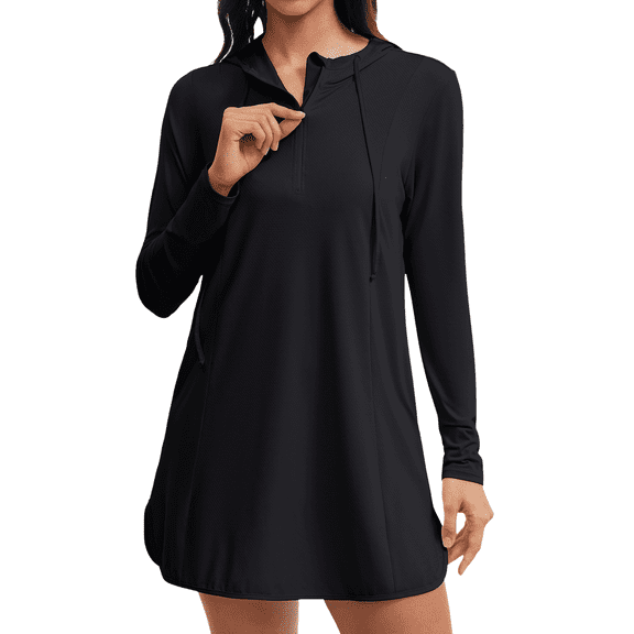 Sociala Womens Hoodie Swim Shirts Zipper Rash Guard UPF 50 Swimsuit Tops with Pockets