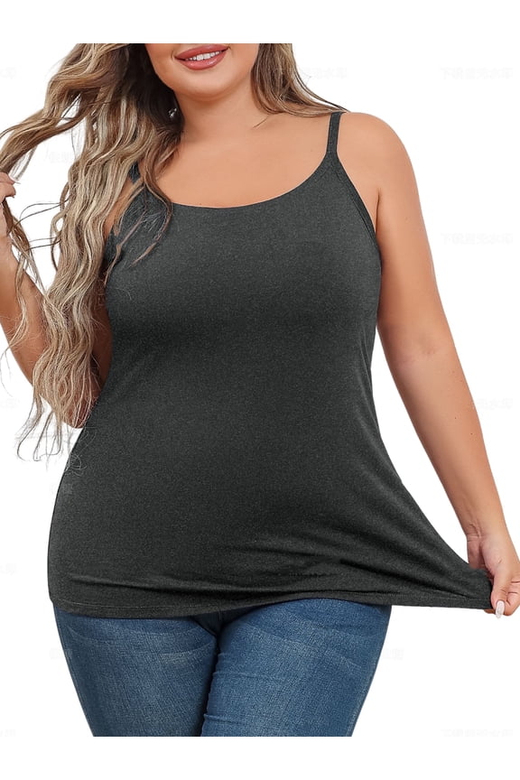Womens Large Size Slim Straps Tanks Tops Built-in shelf Bra Basic Cami