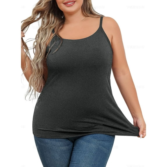 Sociala Womens Large Size Slim Straps Tanks Tops Built-in shelf Bra Basic Cami