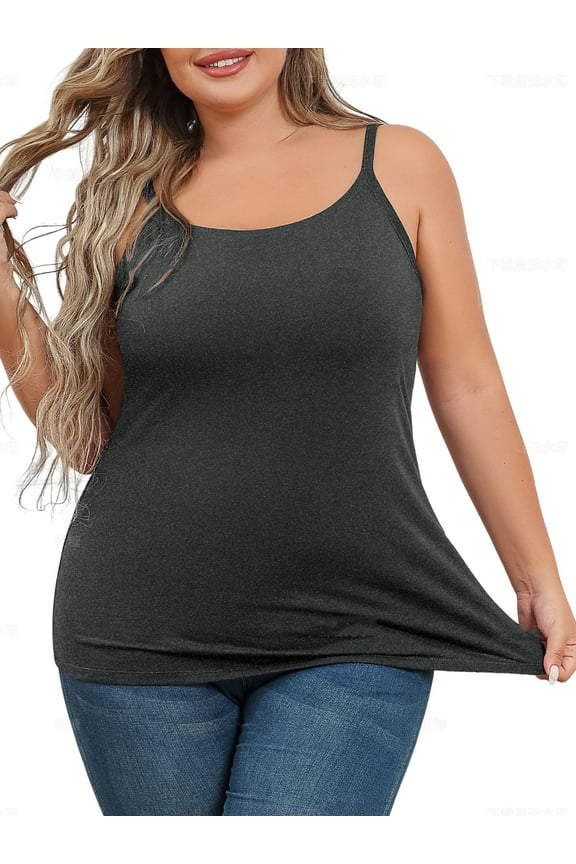 Womens Large Size Slim Straps Tanks Tops Built-in shelf Bra Basic Cami