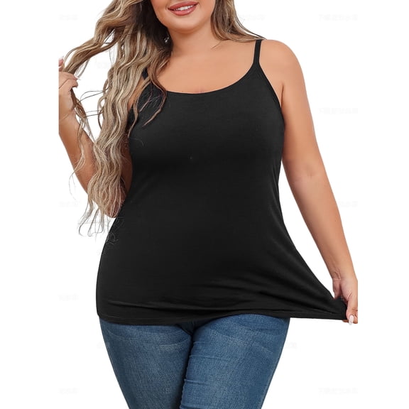 Sociala Womens Large Size Slim Straps Tanks Tops Built-in shelf Bra Basic Cami