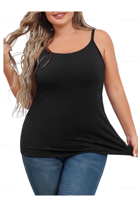 Womens Large Size Slim Straps Tanks Tops Built-in shelf Bra Basic Cami