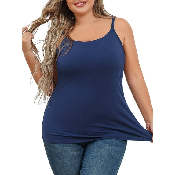 Sociala Womens Large Size Slim Straps Tanks Tops Built-in shelf Bra Basic Cami