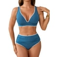 thumbnail image 1 of Sociala Womens Ribbed Ruched V Neck Bikini Sets Shell Two Piece Bathing Suit, 1 of 6