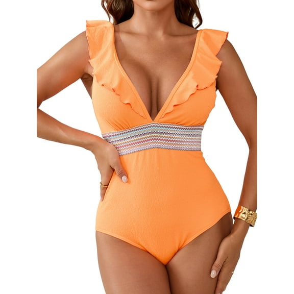 Sociala Womens Ruffled One Piece Swimsiuit Tummy Control Swimsuit