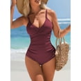 thumbnail image 1 of Sociala Womens Sexy V Neck Swimwear High Cut Ribbed One Piece Swimsuit, 1 of 4