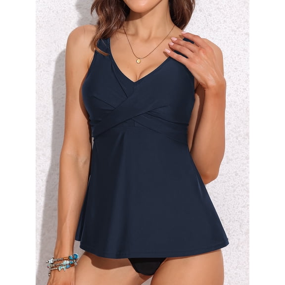 Sociala Womens Tankini Swimsuits Tops Tummy Control Padded Swim Top Flowy Bathing Suits Tops
