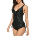 thumbnail image 1 of Sociala Womens V Neck Tankini Suit Mid Rise Bottom With Side Ties Retro Two Piece Swimwear, 1 of 5