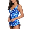 thumbnail image 1 of Sociala Womens V Neck Tankini Suit Mid Rise Bottom With Side Ties Retro Two Piece Swimwear, 1 of 5